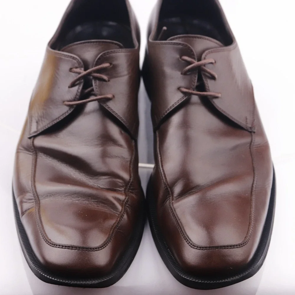 Ermenegildo Zegna Mens Oxford Size 10 Brown Leather Square Toe Dress Shoes Italy